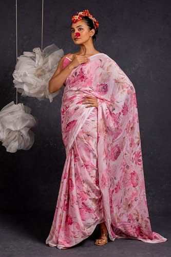 Image of MIRCHI FASHION Saree for Woman Georgette Floral and Leaf Printed | Elegant Farewell and Ceremonial Women's Sari with Blouse Piece