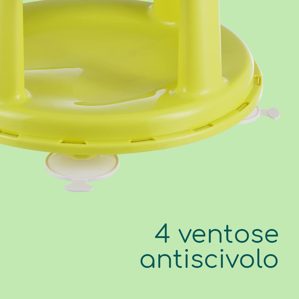 Bebeconfort Seggiolino Girevole Bagnetto neonato per Vasca da Bagno e Doccia, Seggiolino da bagno per bambini fino a 10 kg, Girello per il Bagnetto, Seduta ergonomica, Ventose di Sicurezza, Lime