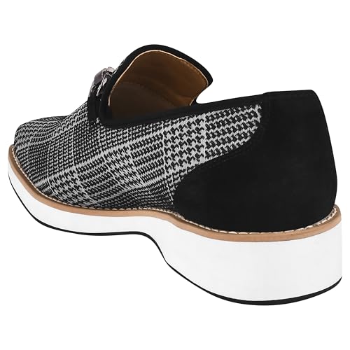Image of LIBERTYZENO Mens Tuxedo Canvas Textile and Suede Leather Noble Loafers and Slip On Wedding Party Shoes for Easter Gift