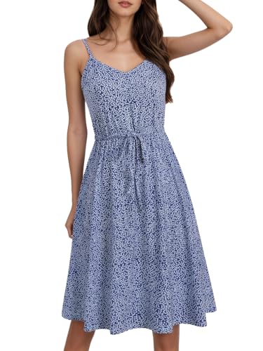 Image of BARASA Sundresses for Women Summer Sleeveless V Neck Spaghetti Strap A Line Wedding Guest Petite Dresses with Pockets D826