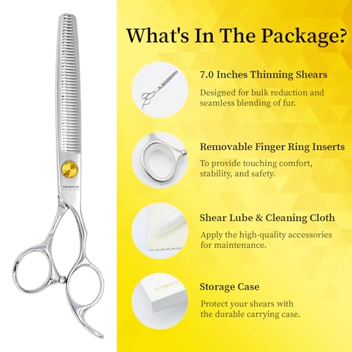 Dog Grooming Scissors, 7.0" 46 Teeth Thinning Shears, Premium Stainless Steel, Safety Rounded Tip & Offset Handles for Precision Trimming Dogs, Cats, Pet at Home