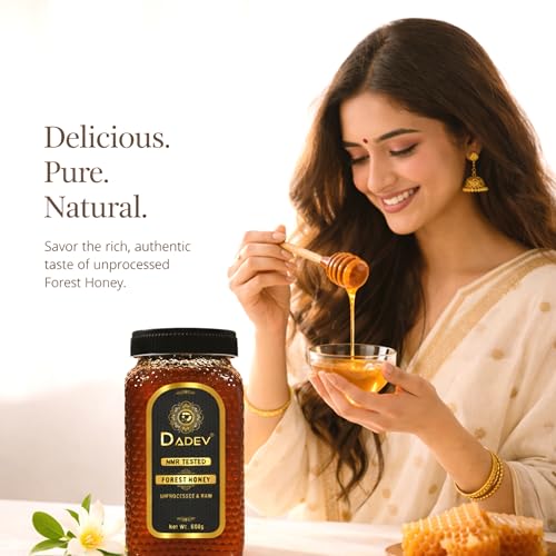 Image of DADEV HONEY Raw Organic Honey 600g | NMR Tested | 100% Pure Raw and Natural Honey | No Added Sugar | Unprocessed Forest Organic Honey-600gm GLASS JAR