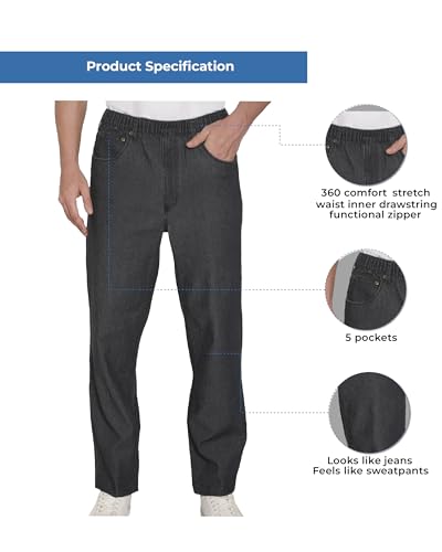 Turtle Bay New York Men's Casual Elastic Waist Denim & Twill Pull on Jeans Pants Denim Indigo Blue / 2XL