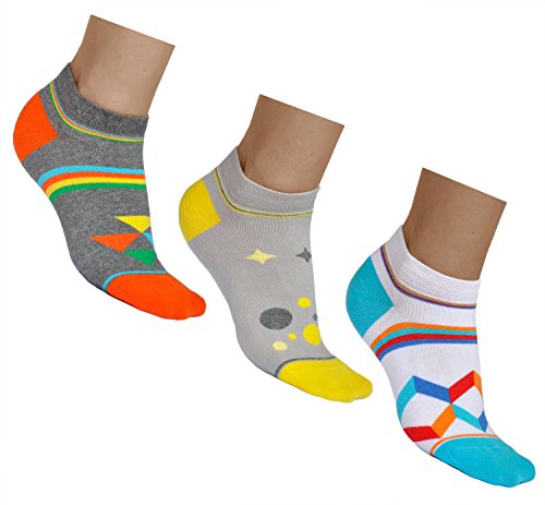 VITSOCKS Grappige Gekleurde Dunne Sneaker Sokken Dames (3 PAAR) Zacht Katoen, 39-42