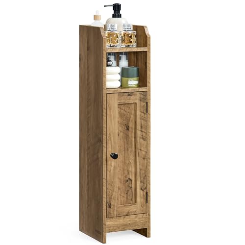 VASAGLE Meuble de Salle de Bain, Armoire d’Angle avec Porte et Étagères, Organisateur de Rangement, Meuble Étroit pour Papier Toilette, Étagères Réglables, 20 x...