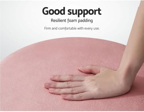 Image of ETIQUETTE ART Upholstered Velvet Round Dual Strip Ottoman Office Stool Foot Rest Stool Linen Fabric Padded Seat Pouf Ottoman with Round Shape for Living Room (Pink)