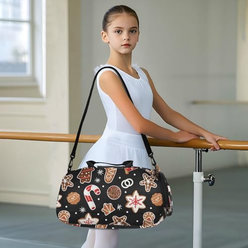 Duffle Bag for Boys or Girls with Shoes Compartment, Christmas Candy Snow Biscuit Sports Travel Bag Overnight3