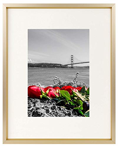Frametory, 8x10 Table-Top Metal Picture Frame Collection, Aluminum Photo Frame with Ivory Color Mat  - //coolthings.us