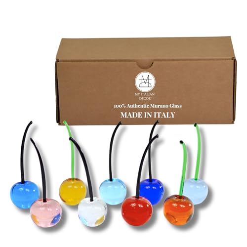 Murano Glass Handmade Cherries - SET OF 3 | Colorful Collectible Glass Fruit Decor | Expertly Crafted on the Island of Murano | Perfect for Home Decor and Gifts