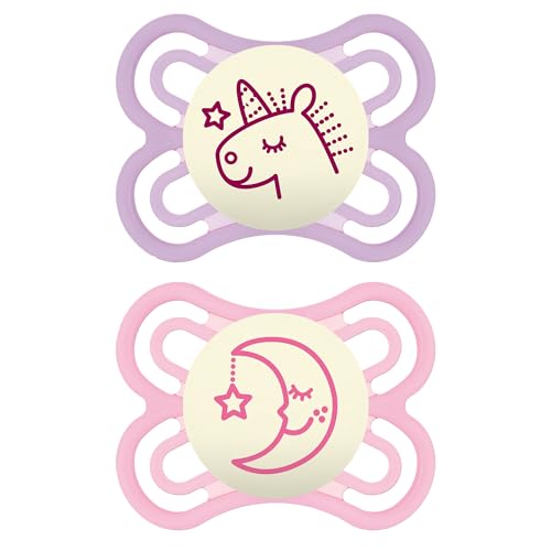 Image of MAM Perfect Baby Pacifier 0-6 Months, Extra Thin Nipple, Developed with Orthodontists, Clinically Proven, Glows in The Dark, BPA-Free Silicone, Pack of 2, Made in Europe