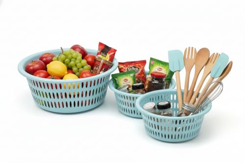 Image of All Time Easy Round Basket Set of 3 For Kitchen, Multipurpose Vegetables, Toys, Office, Stationery