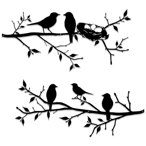 Luccyle Decoraciones de pared de pájaros de metal decoraciones de valla decoraciones rústicas para decoraciones de jardín de balcón de interior o exterior (Negro 16.9in x 7 in)