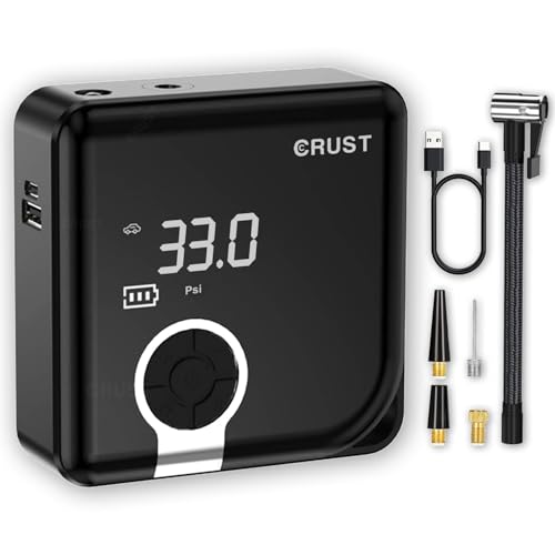 CRUST AX8 Tyre Inflator for Car, Bike, Cycle; 150 PSI Portable Cordless Air Compressor Pump; 2X Faster Inflation; 30L/Min Air Flow; 4000 mAh EV Grade Battery; LED Light; 1 Year Doorstep Warranty CRUST AX8 Tyre Inflator for Car, Bike, Cycle; 150 PSI Portable Cordless Air Compressor Pump; 2X Faster Inflation; 30L/Min Air Flow; 4000 mAh EV Grade Battery; LED Light; 1 Year Doorstep Warranty