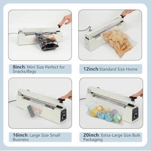 R-PACK Impulse Heat Sealer with Sealing Bar: Heavy-Duty Bag Sealer with Extra Cutting Blade (White, 12-Inch) - Thumbnail 7