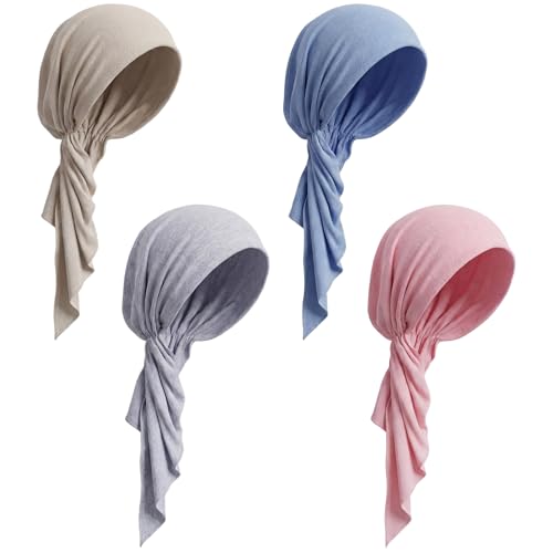 Image of Halfchet 4 Pcs Chemo Headwear for Women Pre Tied Cancer Caps Head Scarf Turbans for Women Patients Gifts