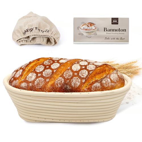 Sourdough Proving Basket Kit, Natural Rattan Bread Proofing Basket with Cloth Liner, Banneton Proofing Basket for Bakers (10 inch Oval)