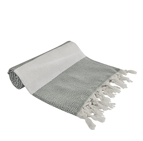 Serviette de plage Serviette de bain Turc XL Coton biologique - Pestemal Fouta Pareo - Serviette de sauna Serviette de bain Serviette de douche Hammam Serviette de sport 100 x 180 cm (Vert olive) Cover
