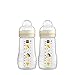 MAM Easy Active Lot de 2 gourdes pour bébé (270 ml) avec tétine MAM taille 1 en silicone SkinSoft Bouteille à lait avec forme ergonomique 0+ mois, abeille/hérisson