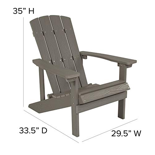 Flash Furniture Charlestown Commercial Grade Indoor/Outdoor Adirondack Chair, Weather Resistant Durable Poly Resin Deck And Patio Seating, Gray #TOP2