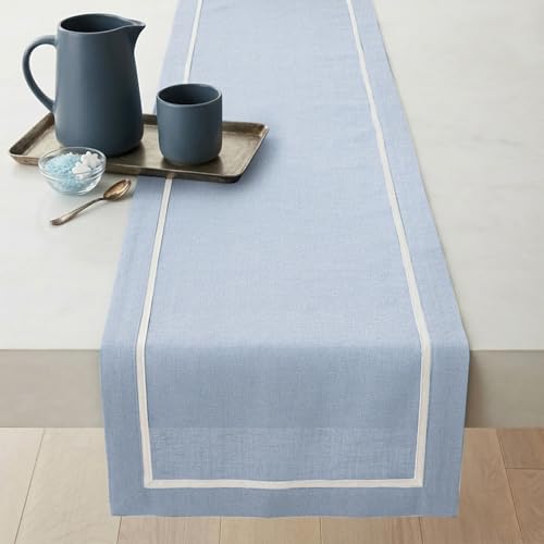 Solino Home 100% Pure Linen Table Runner Dusty Blue, Kensington 14 x 108 in
