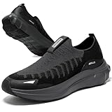 AoPlus Men’s Slip On Walking Shoes with Arch Support, Breathable Knit, Cushioned, Comfortable and Non-Slip Sneakers for All Day Standing, Walking (Black 8.5)