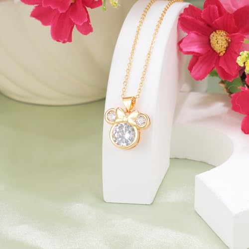Mouse Bow Necklace 18K Gold Plated Sterling Silver Lovely Pendant Necklace for Women Hypoallergenic Cubic Zirconia Adjustable Cute Animal Necklaces for Sister4