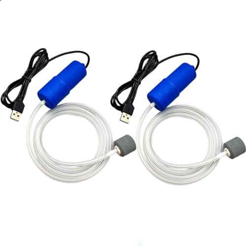 FISH PLANET 2PCS Aquarium USB Air Pump Portable Mini USB Aquarium Fish Tank Oxygen Air Pump Mute Energy Saving Fish Tank Air Pumps Green,One Size (Blue * 2)