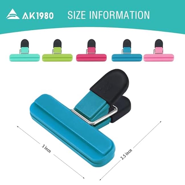 Bag Clips, AK1980 Kitchen Food Clips for Refrigerator Food Storage Packages, Snack Bags, Photos for Home, Office, School and More