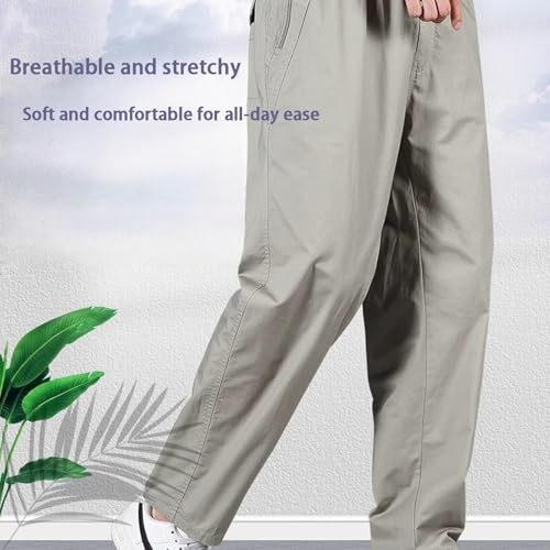Puliam Mens Stretch Pants, Mens Elastic Waist Pants for Seniors, Flex Fit Zipper-Pocket Durable Pant Casual2