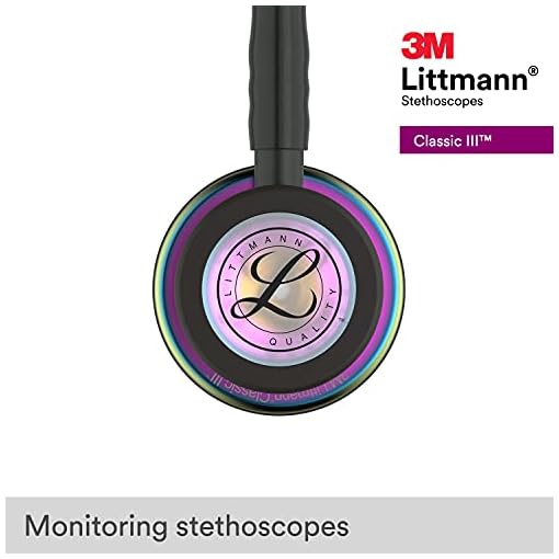 3M Littmann Classic III Monitoring Stethoscope, Rainbow-Finish Chestpiece, black stem and headset, Black Tube, 27 inch, 5870 - Image 4