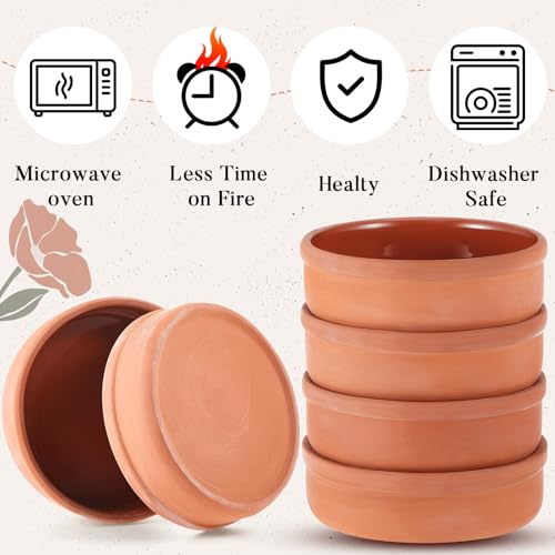 Teenyyou 10 Pcs Mexican Clay Cookware Set 5\'\'x1.3\'\' Traditional Clay Pot for Cooking Oven Safe Earthenware Pot for Bean Birria Carnitas Mole Rice Cooker Day of the Dead Christmas Party Supply Gift