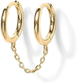 Chain Arm Earrings for Women,Double Piercing Dangle Chain Huggie Hoop Earrings,Golden A