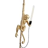 CHABEI Modern Resin Monkey Wall Lamp Table Lamp Hemp Rope Pendant Light Vintage Monkey Lamp for Home Decor Dining Living Room Bedroom Entryway (Gold, Pendant)