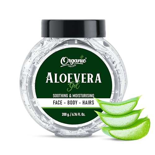 Organic needs Aloe vera gel 200 Grams | Aloe vera gel for face Exfoliate Skin, Reduces Acne, Sunburn, Dark Circles | aloevera gel Moisturizes, Hydrates and Soothes Skin | For Both Men and Women. (1)