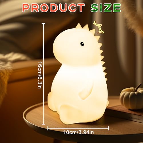 BUOAZR Dinosaurier Nachtlicht Kinder, 7 Farben & Dimmbar Warmen Licht Berühren Nachttischlampe, 1200 mAh Nachtlicht aus Silikon, Tragbares USB Aufladbare für Kinderzimmer,Camping