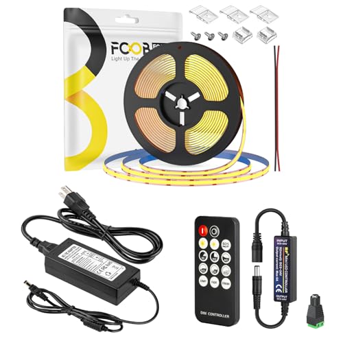 Tira LED COB 16.4 pies 2700K con Controlador Dimmer y Fuente 12V 3A miniatura 1