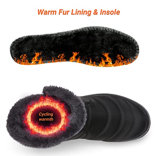 Scecocrs Women Winter Warm Fur Lined Snow Boots, Waterproof Ankle Boots With Zipper For Women,Comfortable Women's Non-Slip Booties For Outdoor #TOP1