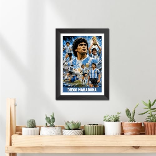 Image of TenorArts Diego Maradona Argentina Poster Worldcup Themed Laminated Photo Frame Painting with Matt Finish Black Texture (12 inches x 9inches)
