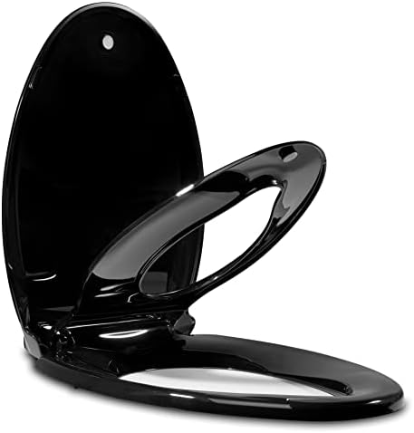 Elongated Toilet Seat Adult/Child,Built-In Potty Training Seat, Soft Quiet Close Non-Slip Seat, Easy to Install & Clean,Magnetic Kids Seat and Cover for Elongated Oval Toilets,Black