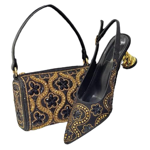 Talons hauts de mariage strass et pochette grande capacité noir 42.5