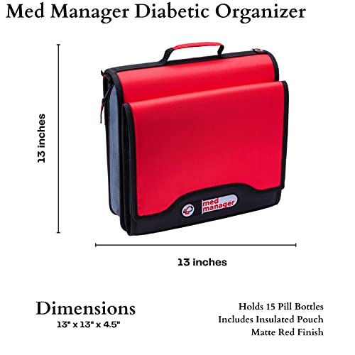 Med Manager Medicine Supply Organizer with Insulin Cooler Travel Case, Holds (15) Pill Bottles - (11) Standard Size and (4) Large Bottles, Red, 13 inches x 13 inches x 4.5 inches - Thumbnail 6