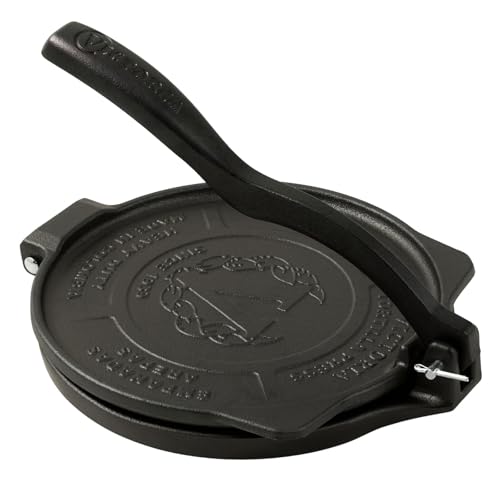 Victoria Cast Iron Tortilla Press HD, Flour Tortilla press, Rotis Press, Dough Press, Pataconera Seasoned with Flaxeed Oil, Black, 8-Inch