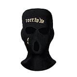 3 Loch Sturmhaube Abdeckung Bedruckte Skimaske Winter Winddicht Nackenwärmer Thermo Radfahren Ski Maske Gestrickte Vollmaske Winddichte Sturmhaube Maske für Männer Frauen, Schwarz , Einheitsgröße