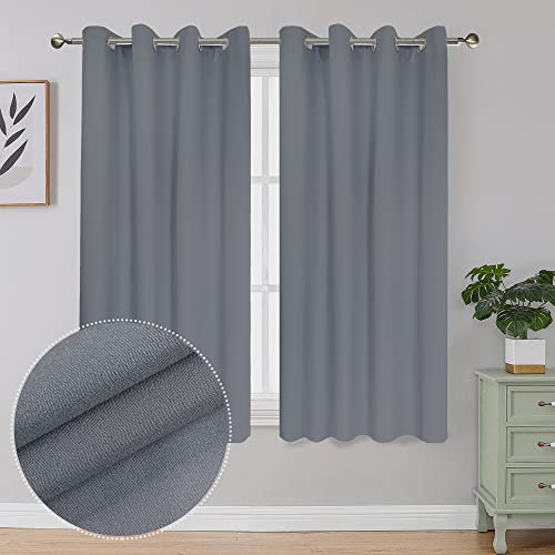Owenie Maya Grey 100% Blackout Curtains, Thick & Warm Solid Completely Blackout Window Treatment Thermal Insulated Energy Efficiency Grommet Drapes For Kitchen/Bedroom (1 Pair, 54 W X 63 L) #TOP6