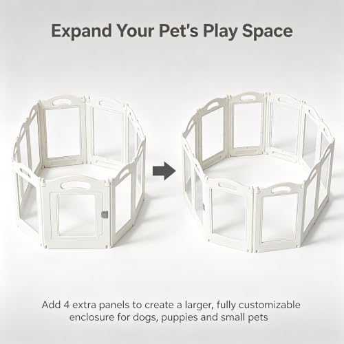 Image of Foldable Clear Acrylic Dog Playpen with Door, 23.6 inch Acrylic Puppy Playpen, Easy Assemble Indoor Pet Fence with White Frame, Clear Dog Playpen for Puppies & Animal (White, 23.6'H, 4 Panels)