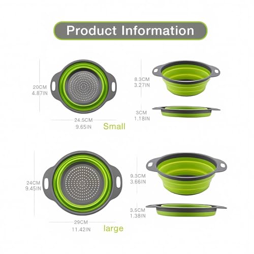 König Design Foldable Colander Strainer, Silicone Plastic Pasta Strainer Set, 2 Sizes (24.5 + 29.2 cm), Red - Image 3