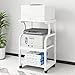 PUNCIA Mesa para Impresora 50 x 40 cm Ajustable en Altura Soporte para Impresión de 3 Niveles con Ruedas Móvil de Madera y Metal Carrito Estante de Almacenaje para Oficina Escuela Estudio Blanco