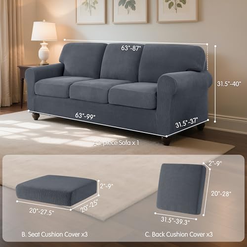 SUBRTEX 7 Pieces Stretch Sofa Slipcover Sets Couch Cover Sets Backrest Cushion Covers Furniture Protector Collection Set for Oversize Sofa Loveseat Chair Slip Covers(Large, Gray)