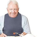 1 Pack Washable Silicone Adult Bib with Pocket Waterproof Clothing Protector Reusable Apron Mealtime...