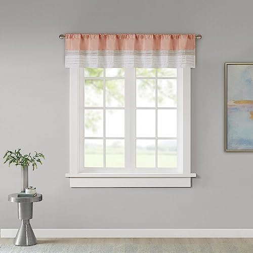 Madison Park Rod Pocket Valance Window Curtains For Bedroom,Transitional Modern Light Bedroom Curtains, Pieced Amherst Curtain Panels For Living Room Family Room Curtains, 50"" X 18", 1-Panel Pack #TOP12